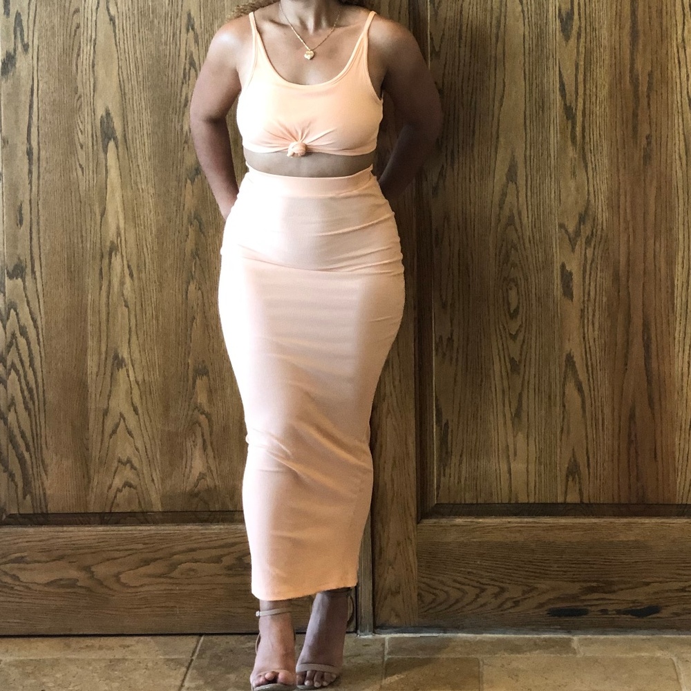 Peach mermaid skirt with crop top Set